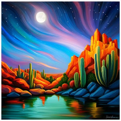 Enchanted Desert Adobe House in Impasto Style