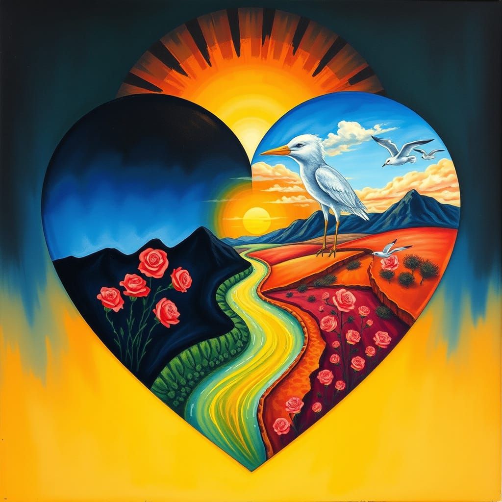 Heart of Balance: A Symbolic Aquarelle with Double Illuminat...