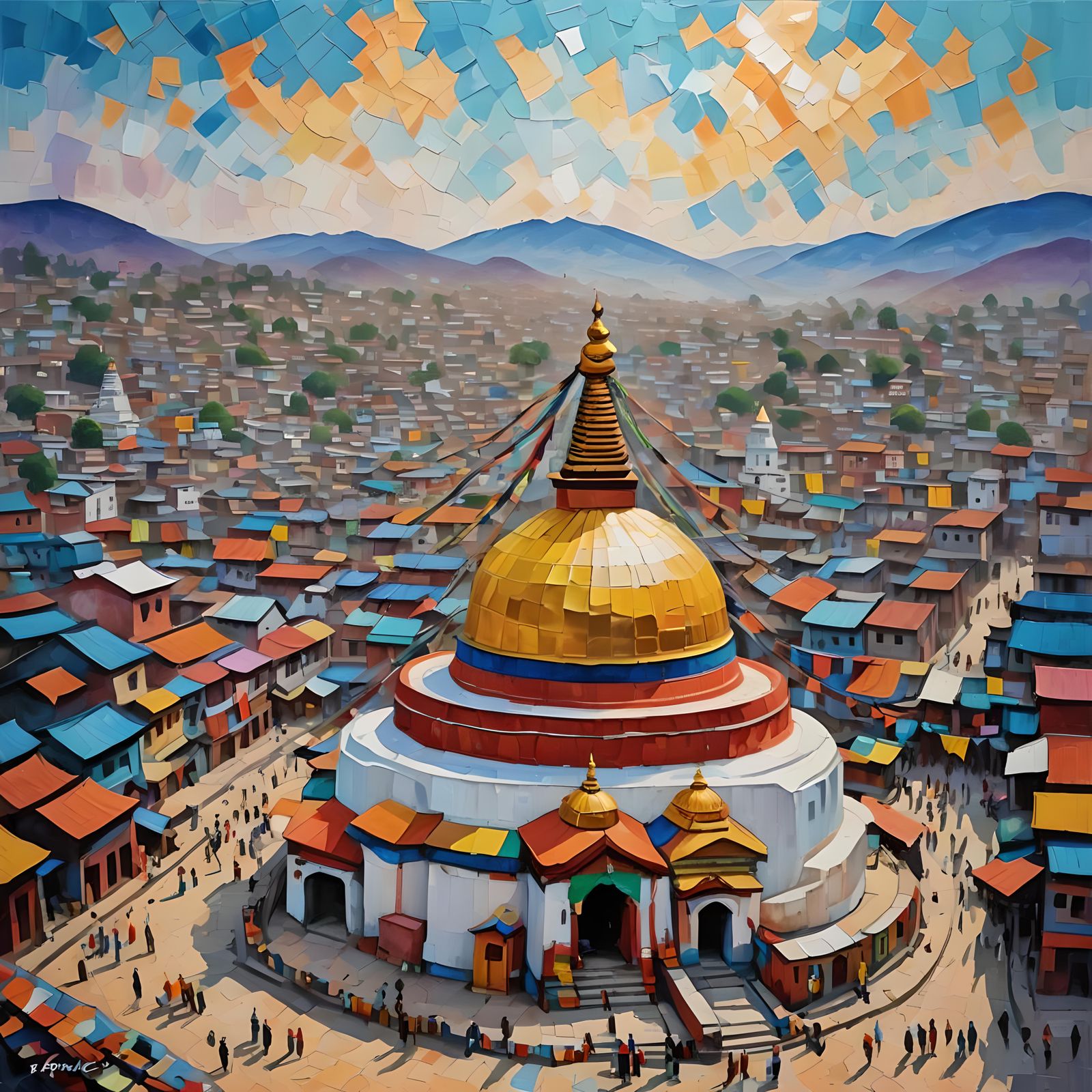Boudhanath Temple: Expressionist Oil Painting