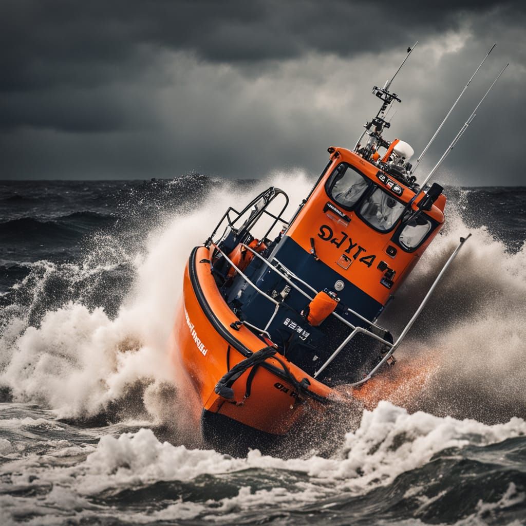 RNLI Lifeboat in Rough Seas: Photorealistic Rescue