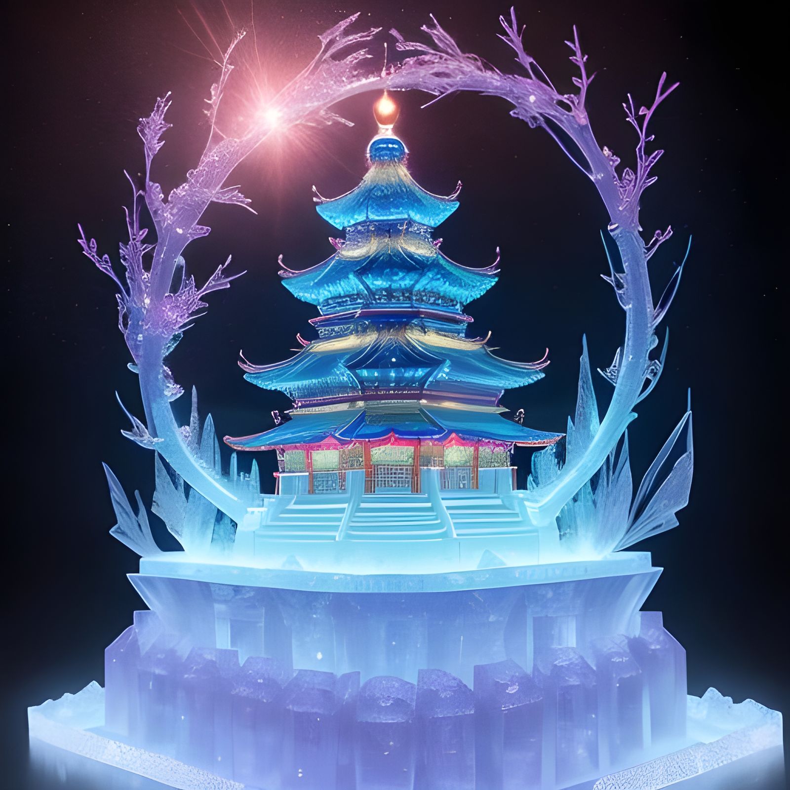 Crystal Ice Pagoda Sculpture in Folk Art Style