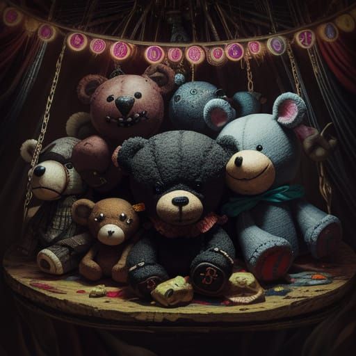 Creepy Stuffed Animals in Claw Machine, Dark Surrealism