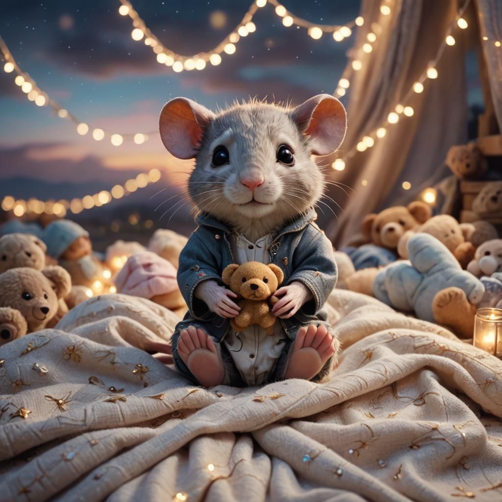 Chibi Rat with Teddy Bear: Anime-Inspired Fantasy