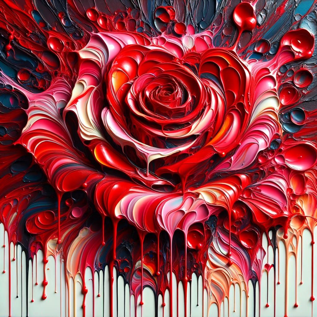 Impasto Oil Painting of Deep Red Roses with Blood