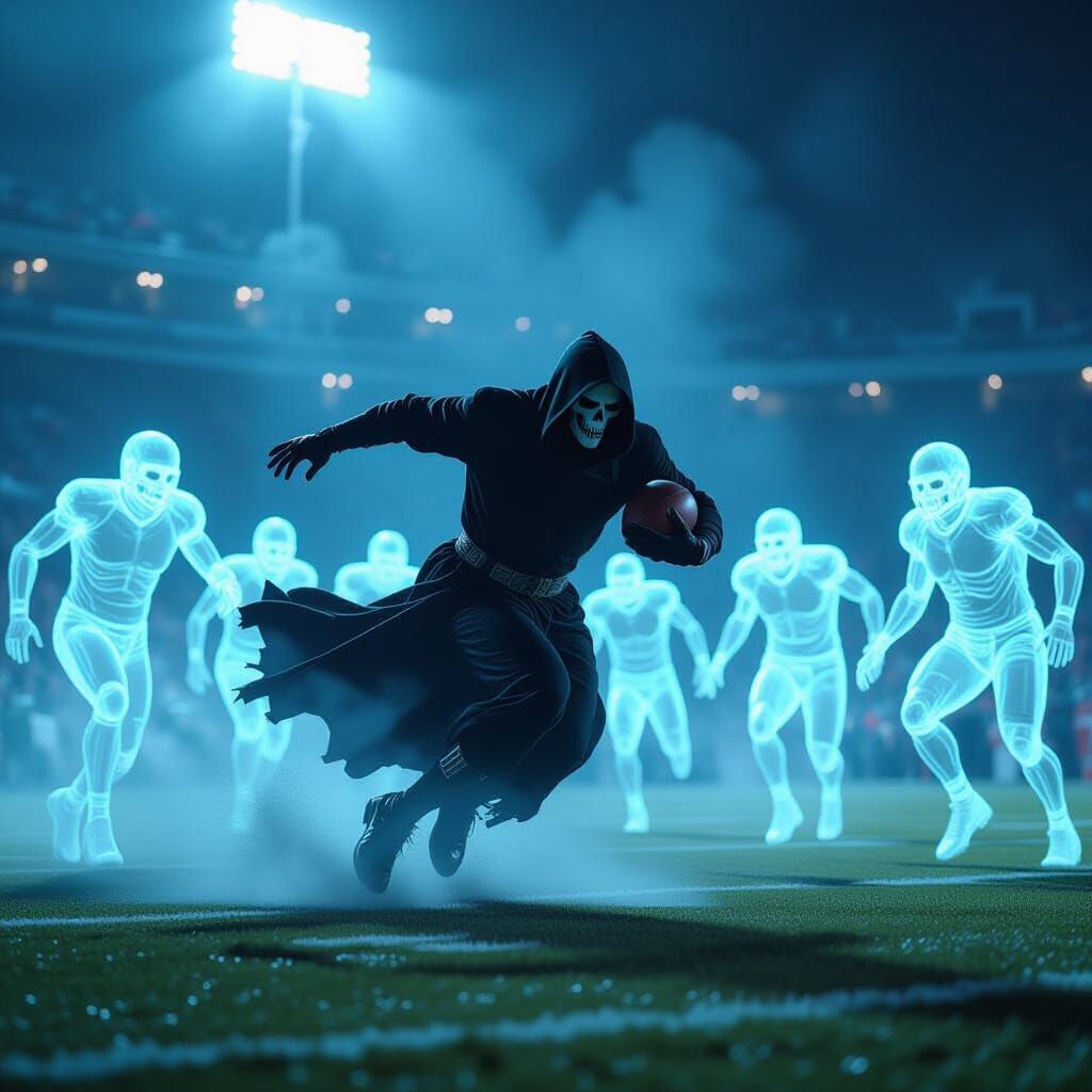Grim Reaper Plays Football Against Ghosts