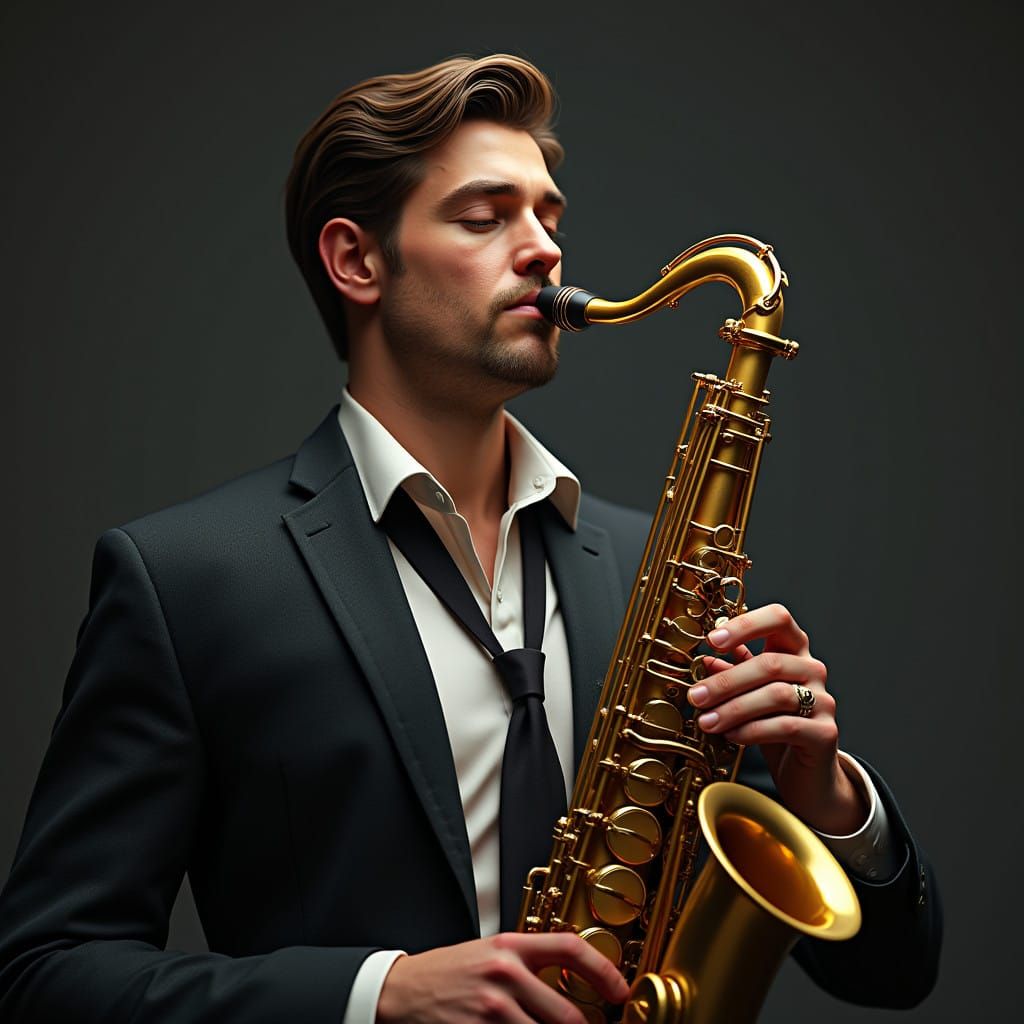 Saxophonist in Luxury Portrait with Hyper-Realistic Textures