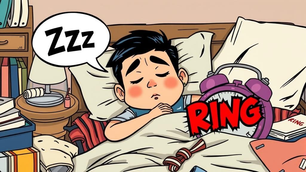 Funny Character Sleeping in Comic Book Style