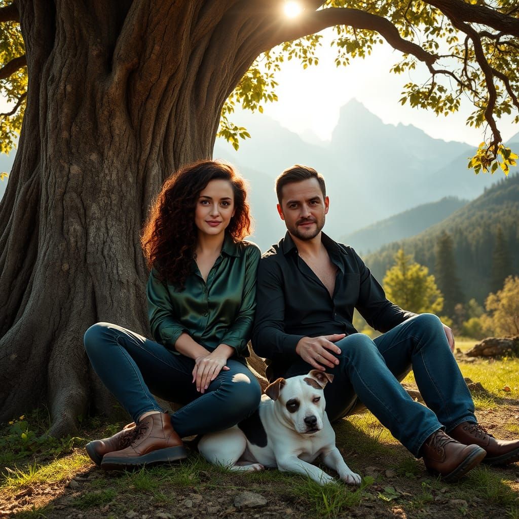 Woman and Man Under Oak Tree