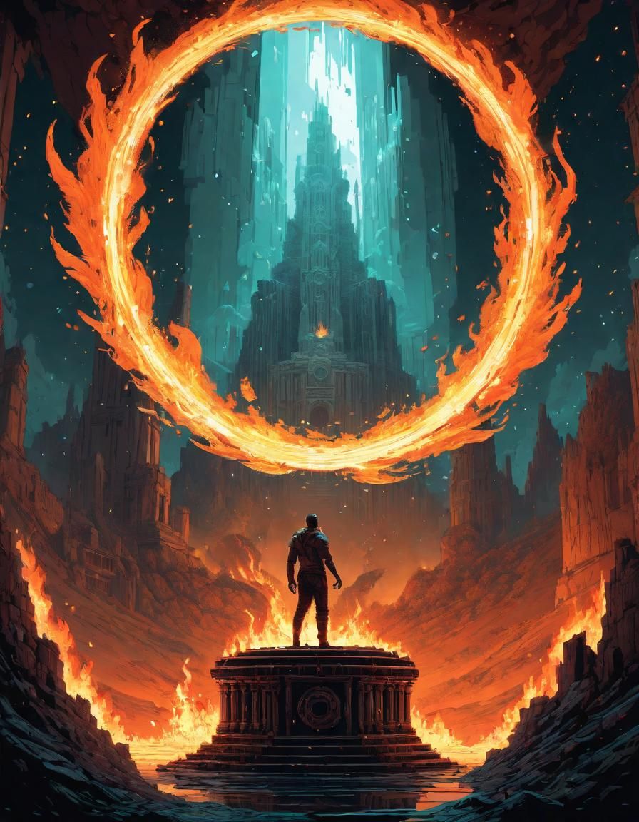 Fiery Ring Grabbed by Hands in Pixel Art
