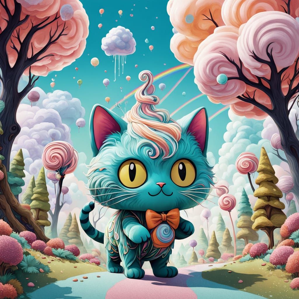 Whimsical Cotton Candy Feline Centaur in a Sugary Manga-Insp...