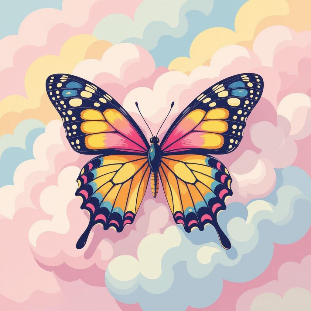 Butterfly on Cotton Candy in Pop Art Style