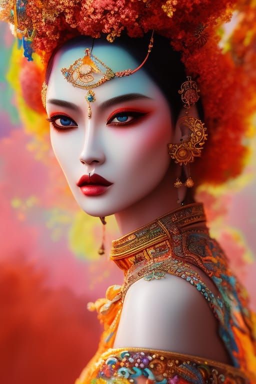 Kitsune Goddess Portrait in Hyperdetailed Fantasy Art