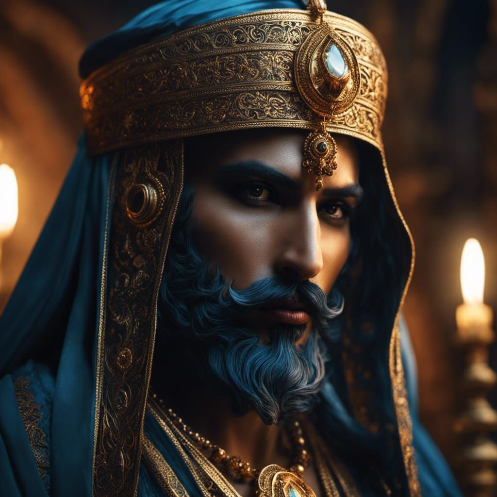 Ultrarealistic Evil Djinn Spirit with Oriental Jewelry