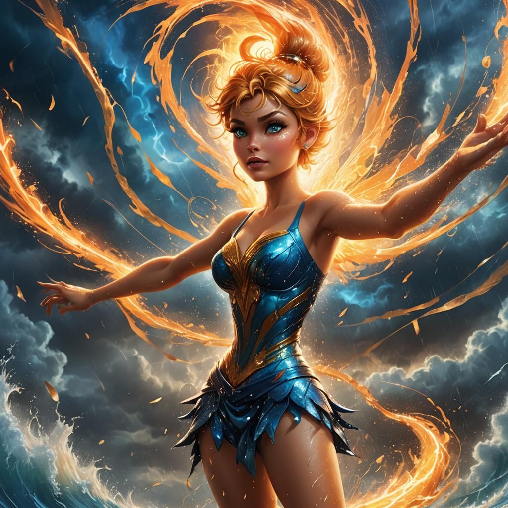 Tinkerbell Harnessing Hurricane Power: Fantasy Concept Art
