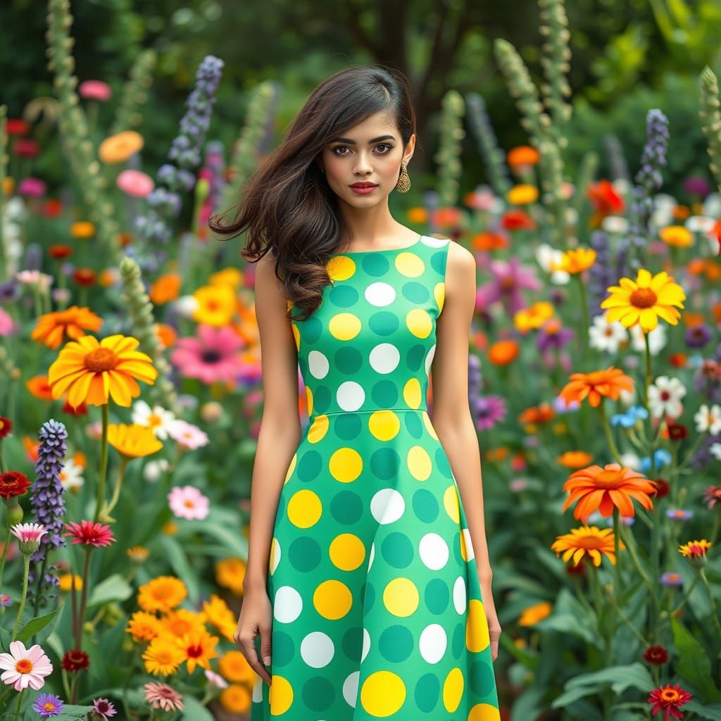 Whimsical Woman in Polka Dot Dress, Pop Surrealism