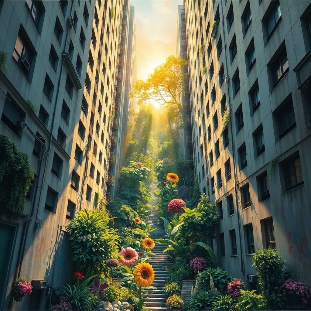 Dimensional Portal to Oasis in Cityscape