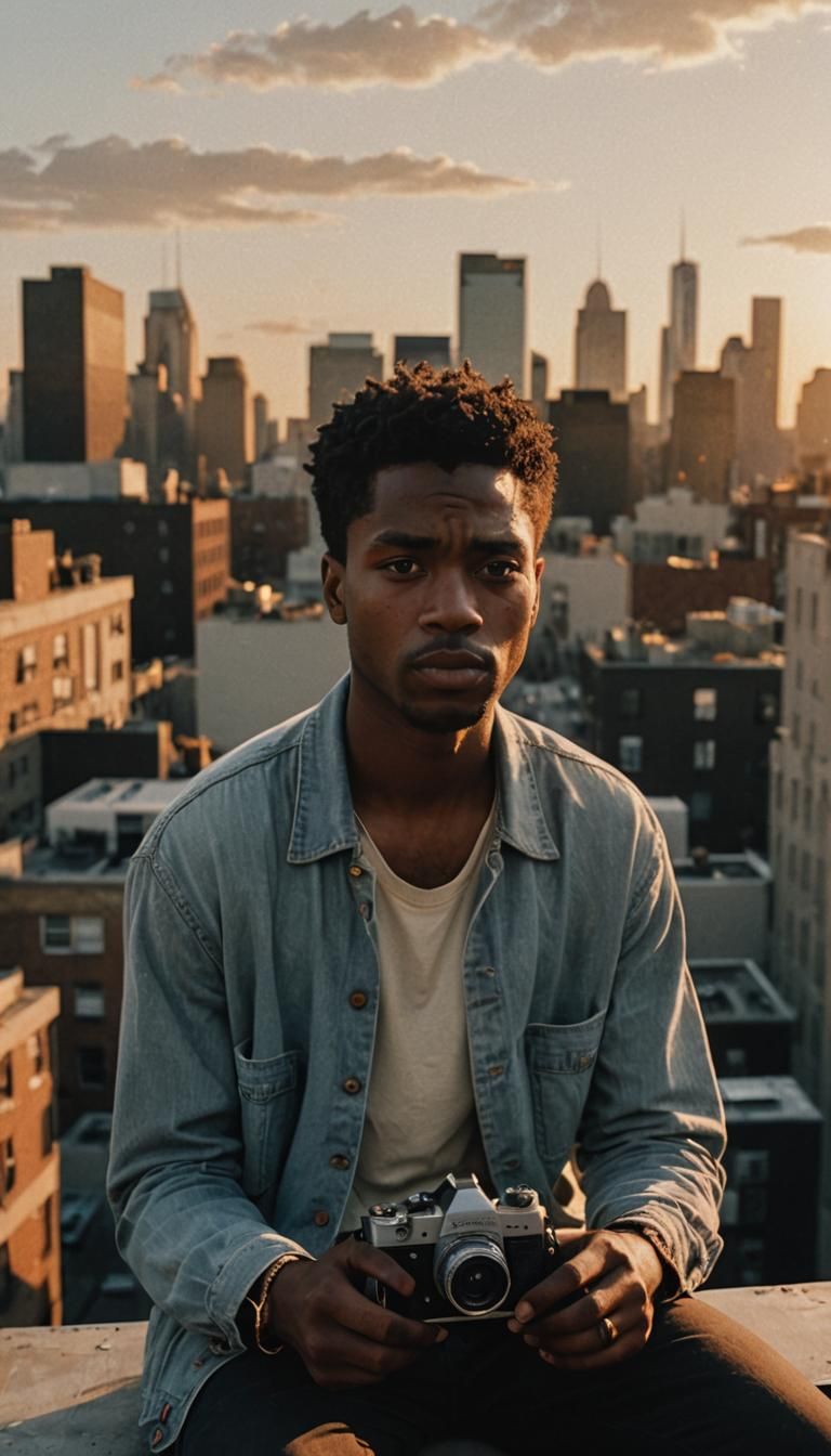 Young Man on Rooftop at Golden Hour