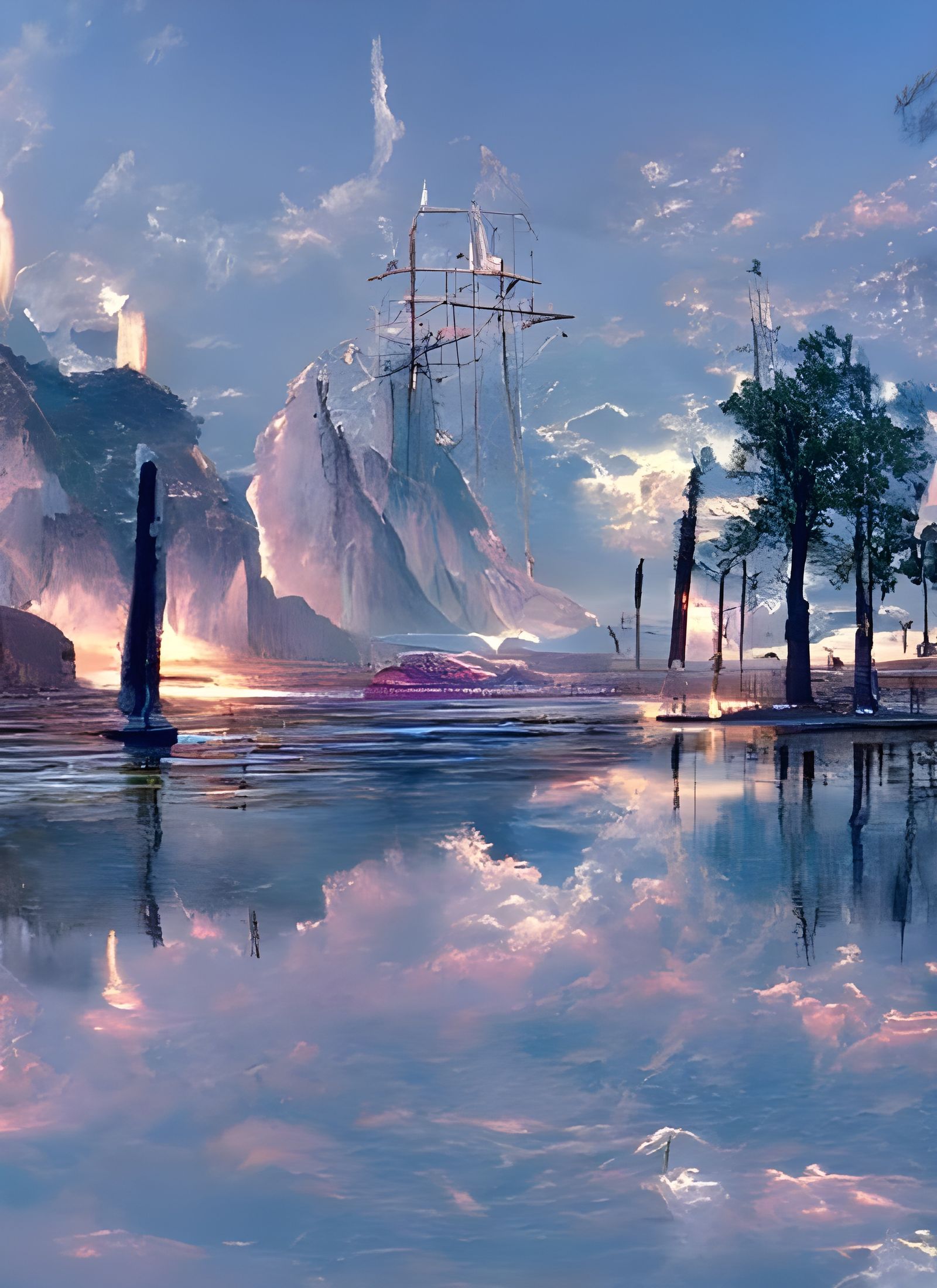 Ship on Dark Seas: Hyperrealistic Cinematic Landscape