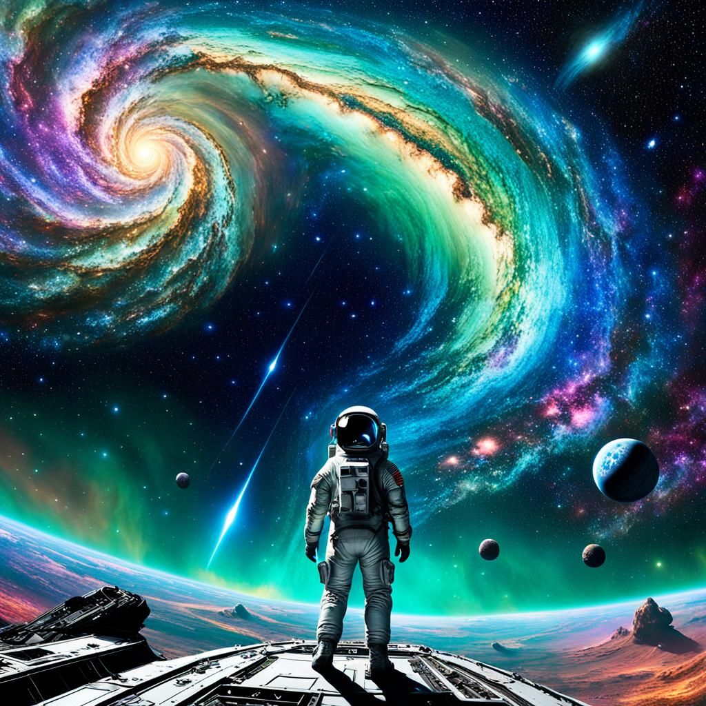 Astronaut Soaring Through Star-Filled Galaxy in Cosmic Art