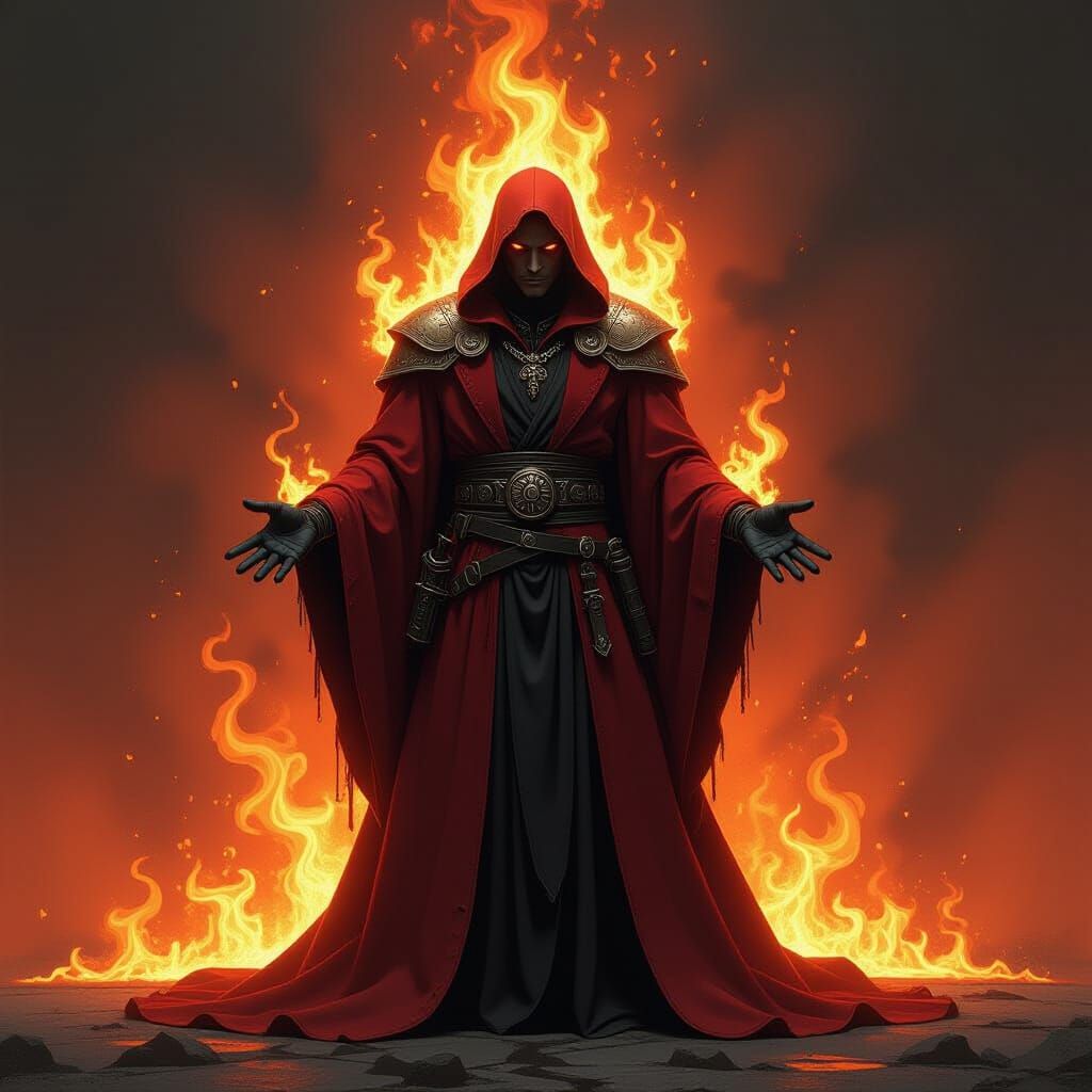 Fiery Figure in Dark Fantasy Style
