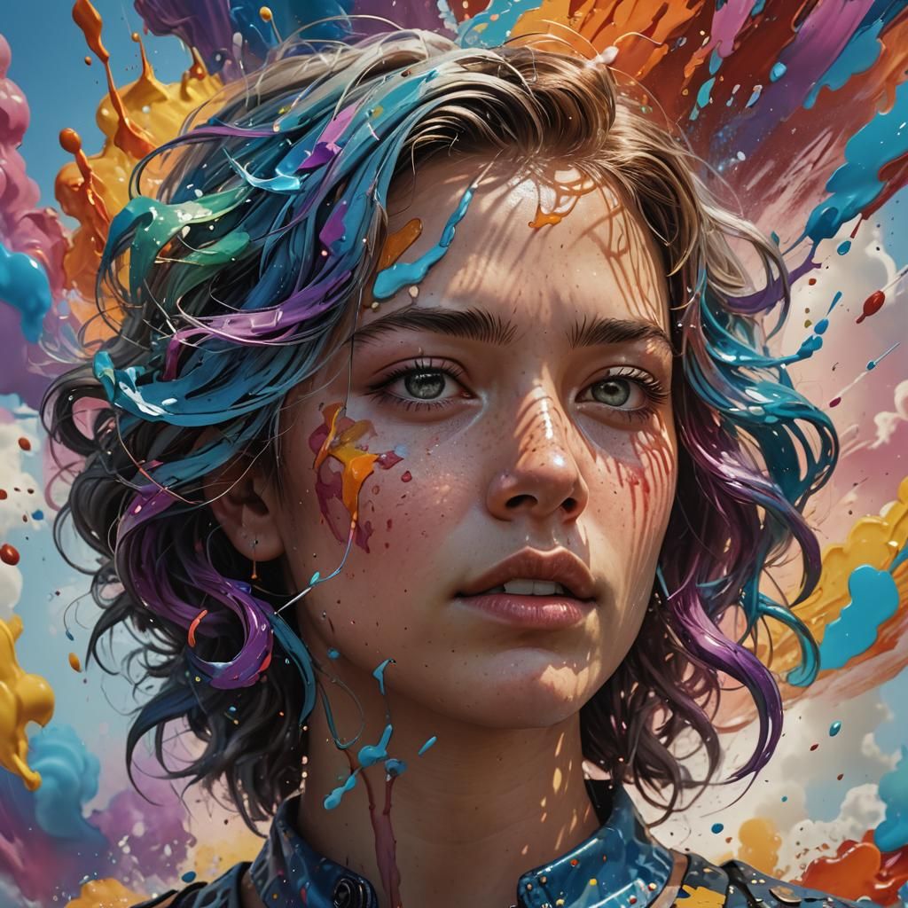 Hyperrealistic Portrait of Sadie Cloud in Splash Art Style