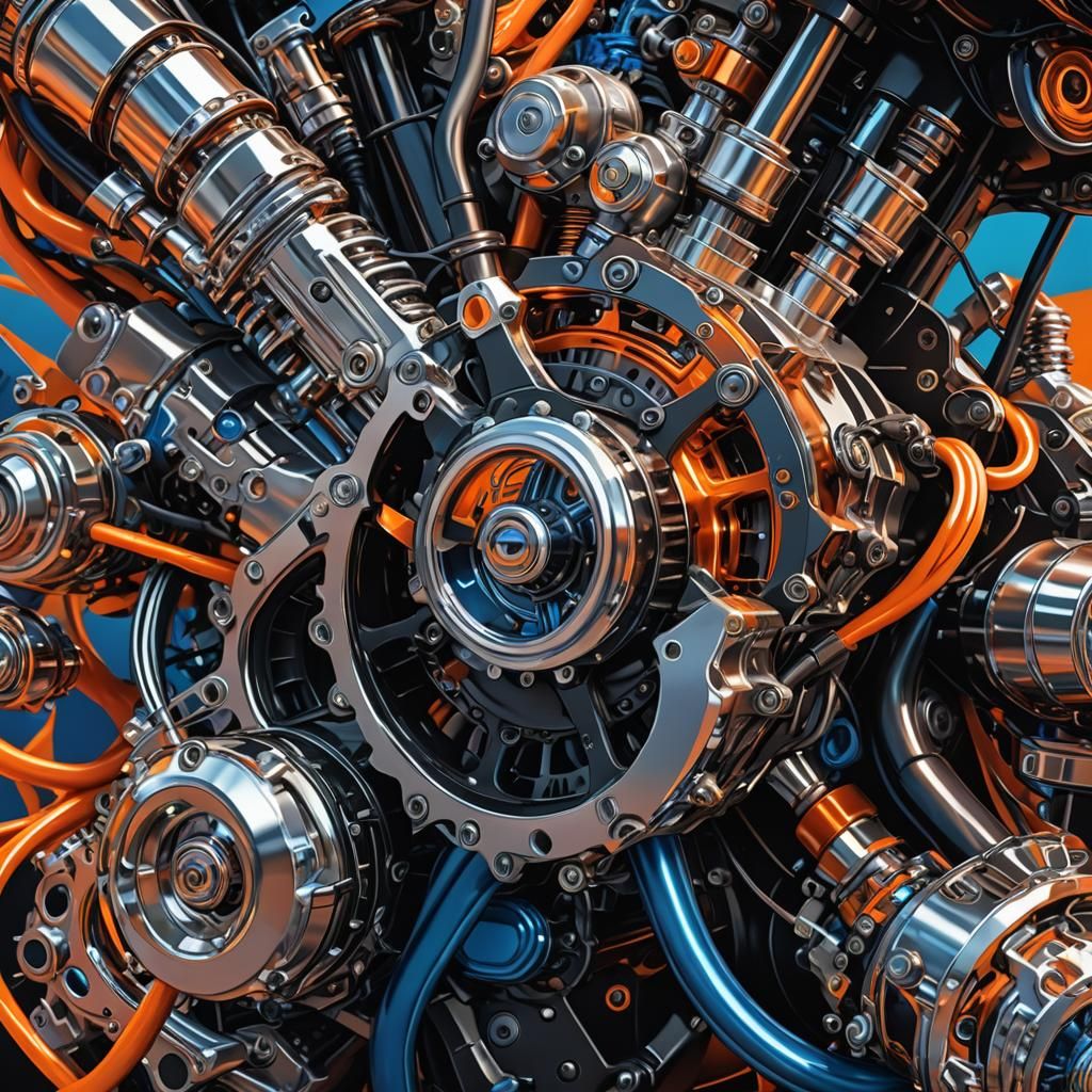 Harley Davidson Engine Components in a 3D Pattern