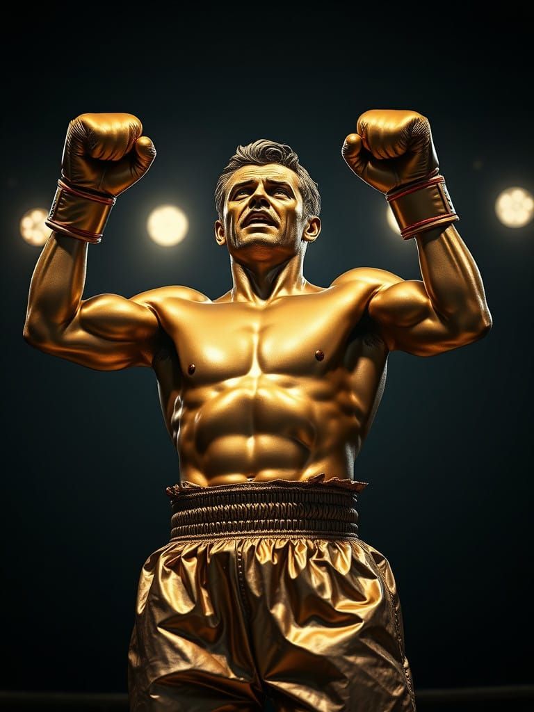 Solid Gold Boxer in Triumphant Stance