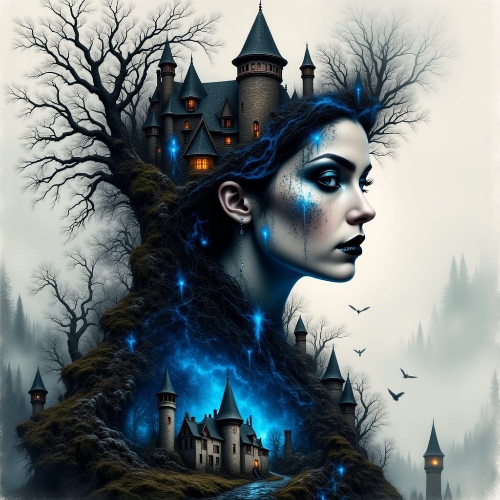 Gothic Beauty Double Exposure Adventure Collage