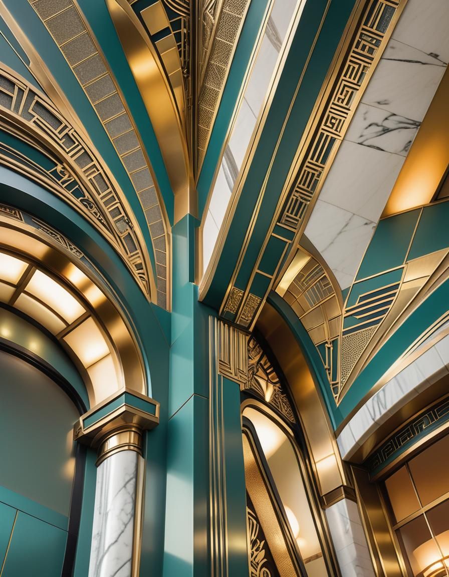 Art Deco Building Facade in Golden Light