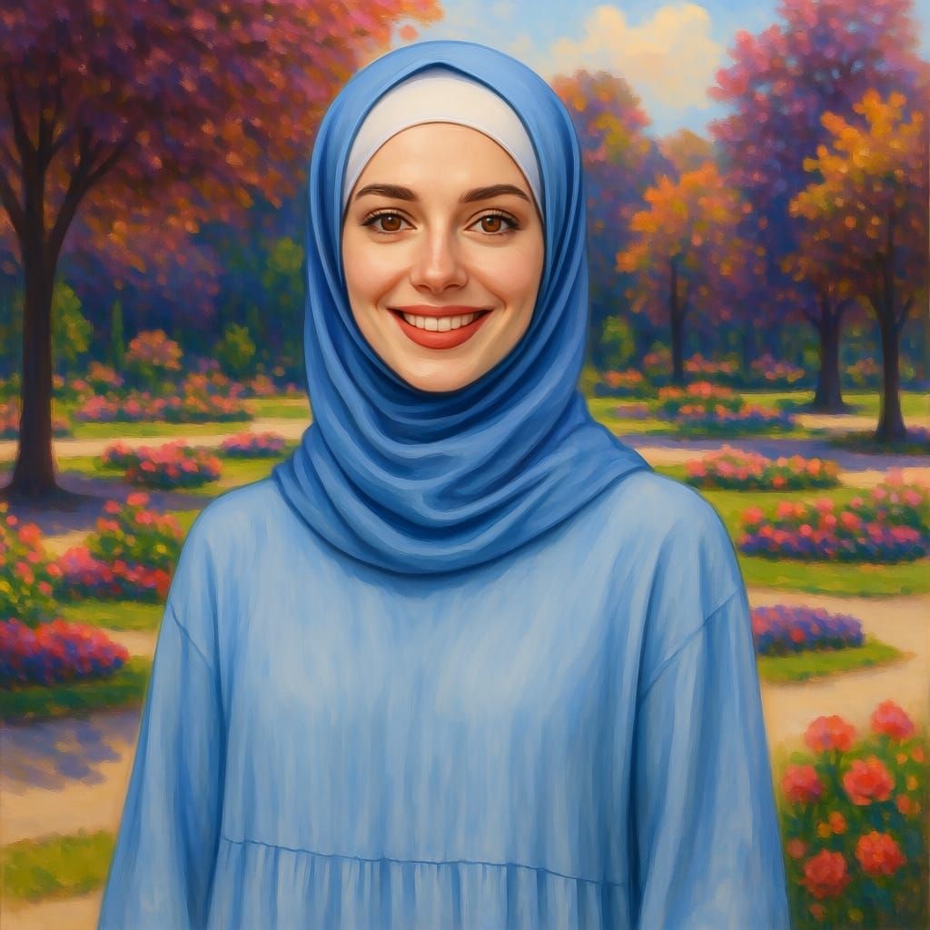 Elegant Hijabi Woman in Garden Portrait