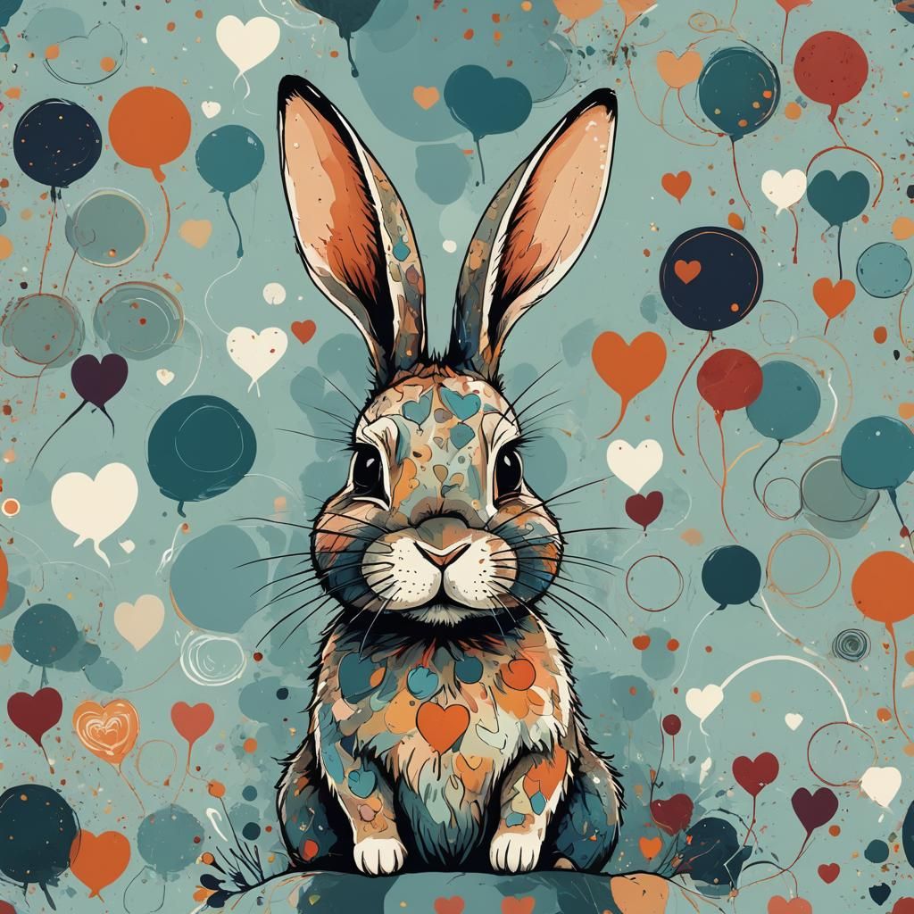 Rabbit with Heart Chat Bubble: Abstract Art