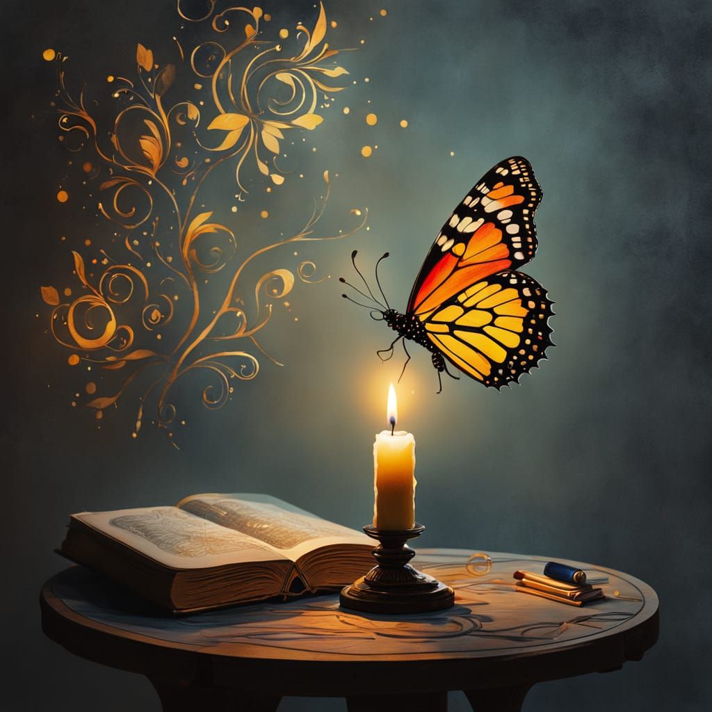 Butterfly and Candle in Kandinsky Synthetism Style