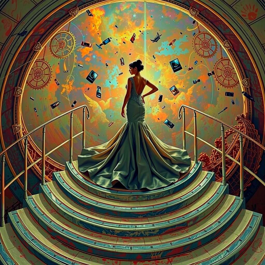 Art Deco Woman on Abstract Staircase