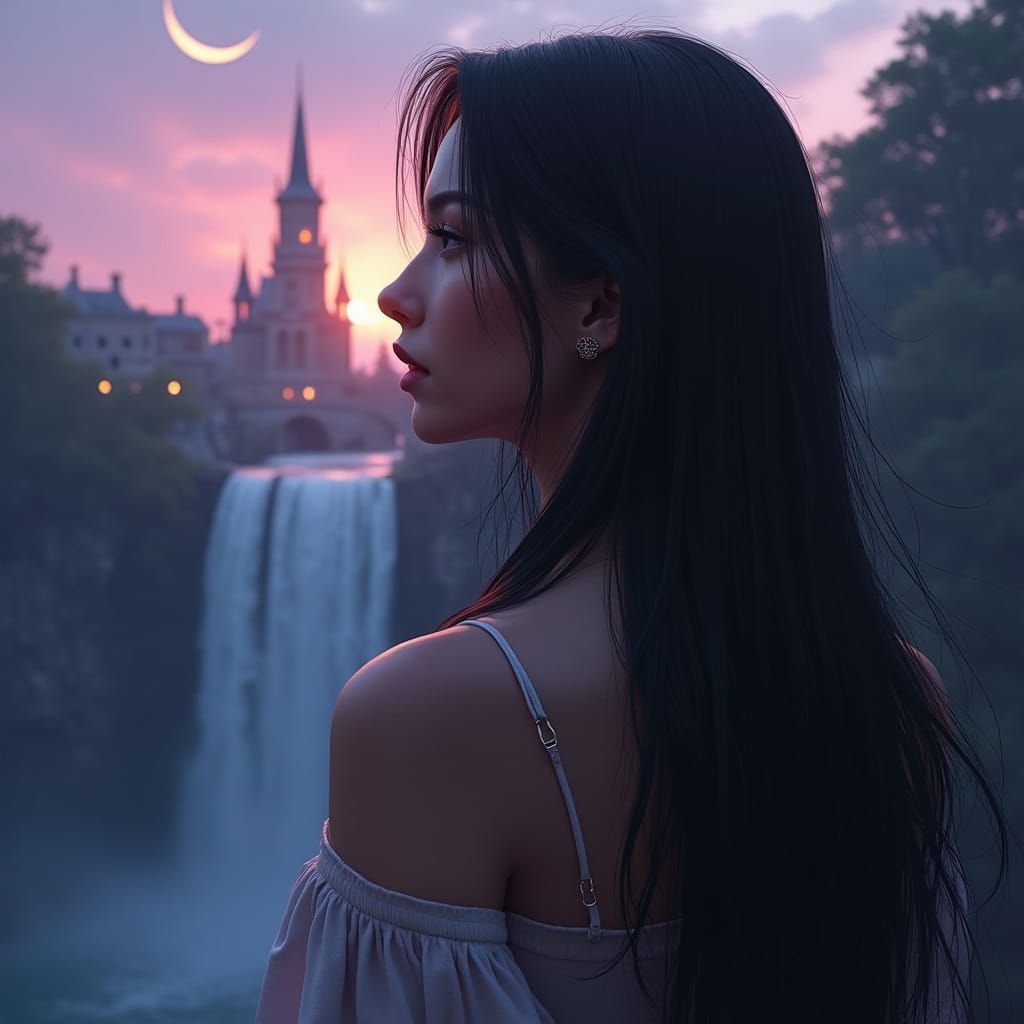 Ethereal Princess Under Crescent Moonlight
