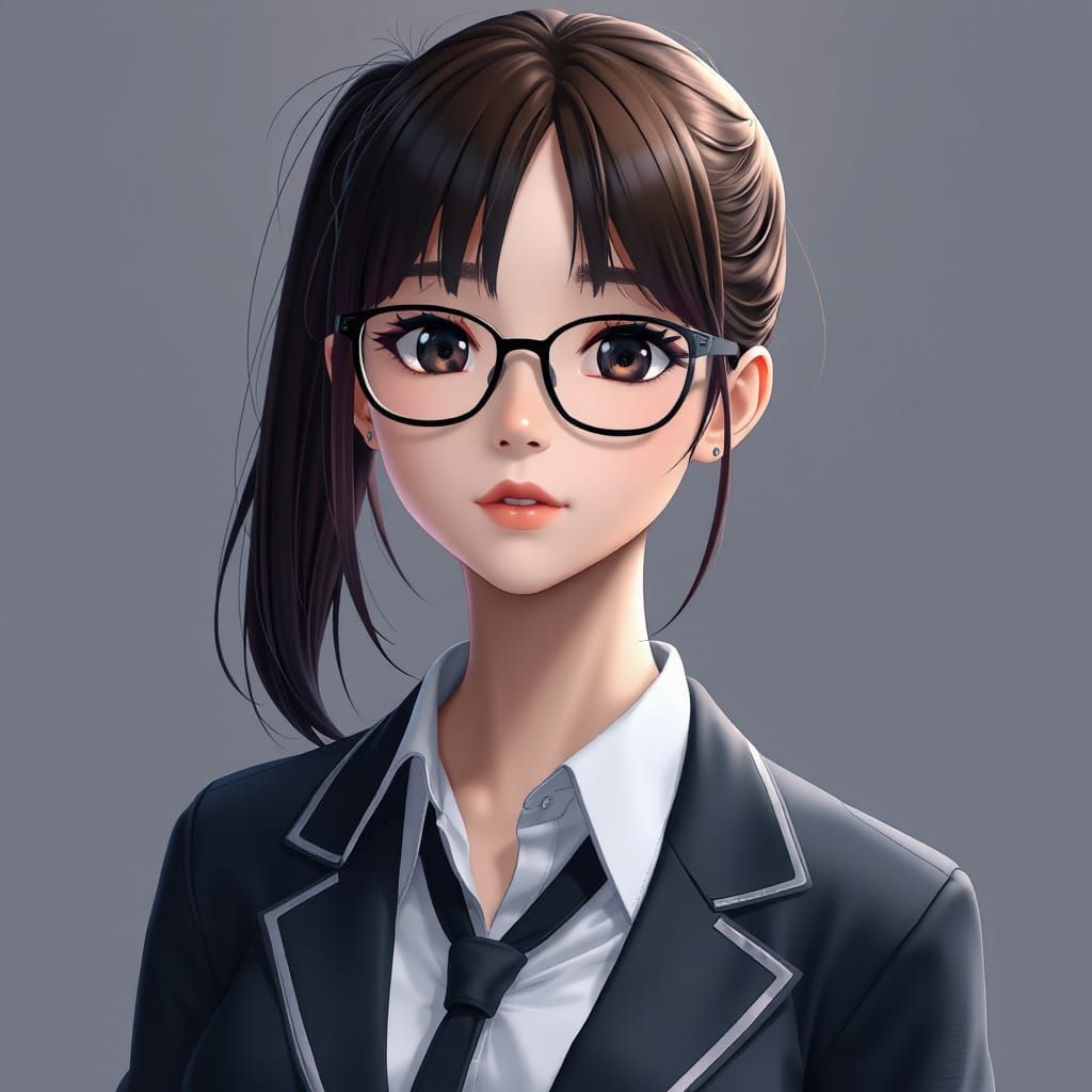 Stern Nerd Lady in Anime Style