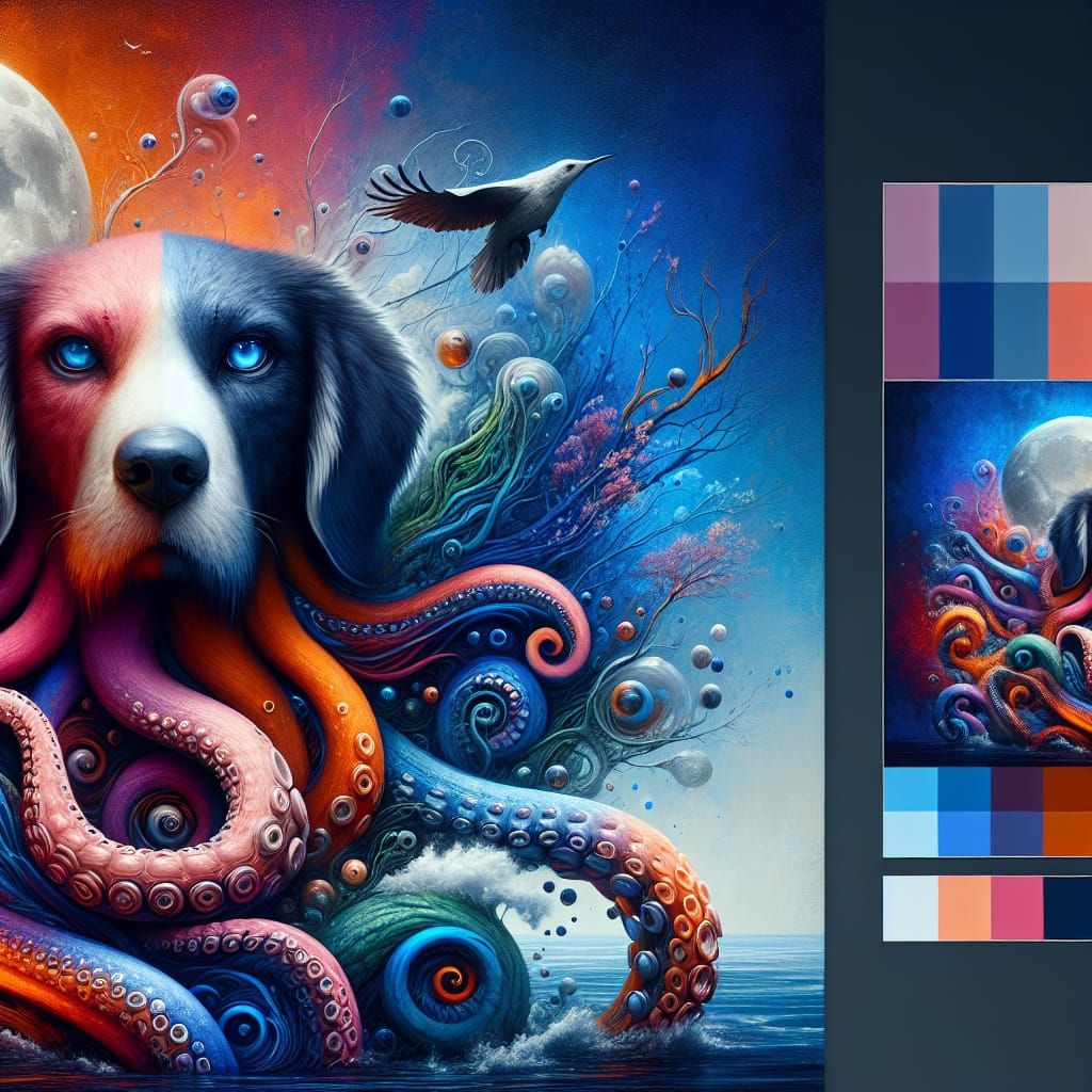 Octopus-Dog Hybrid in Detailed Matte Painting
