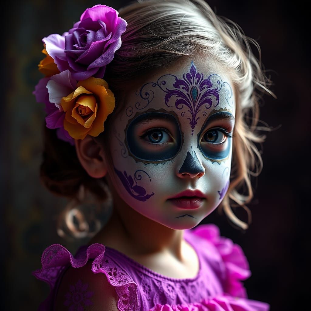 Sugar Skull Girl Portrait in Dark Fantasy Style