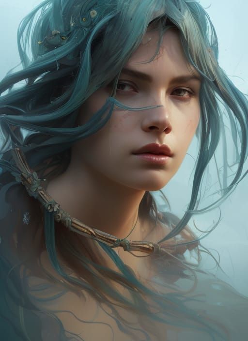 Detailed Sea Witch Portrait in Splash Art Style