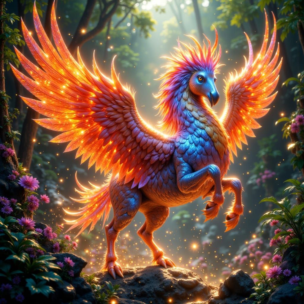 Fiery Pegasus in Enchanted Astral Landscape