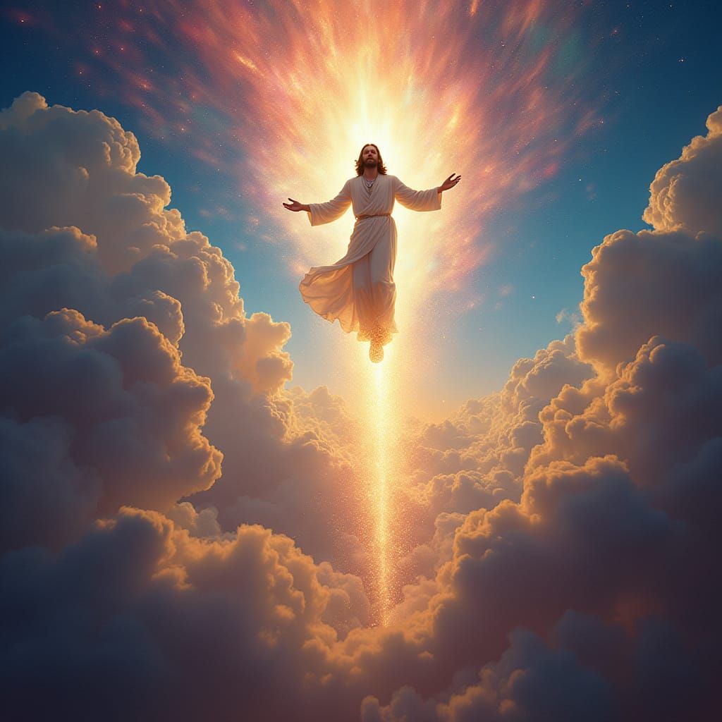 Jesus Ascends to Heaven in Radiant Transcendental Aura