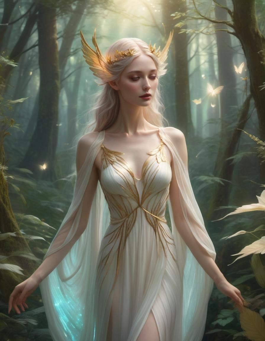 Luminous Faerie Illustration in Forest Setting