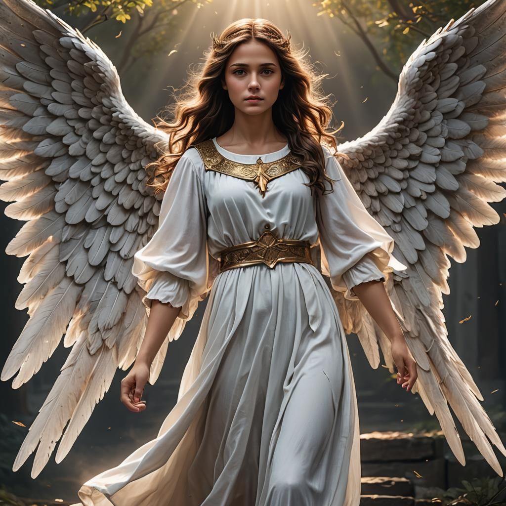 Powerful Guardian Angel with Brown Hair and Wings