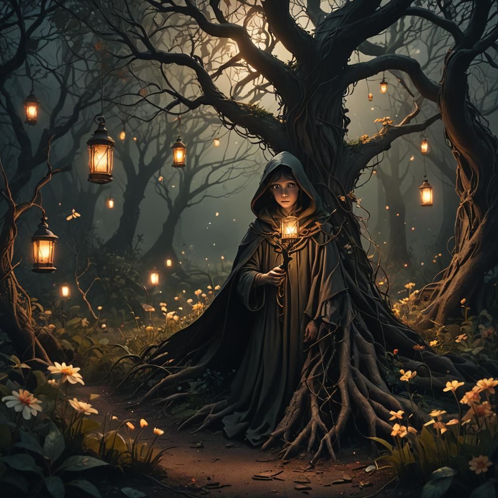 Eerie Fairy in Dark Whimsical Garden