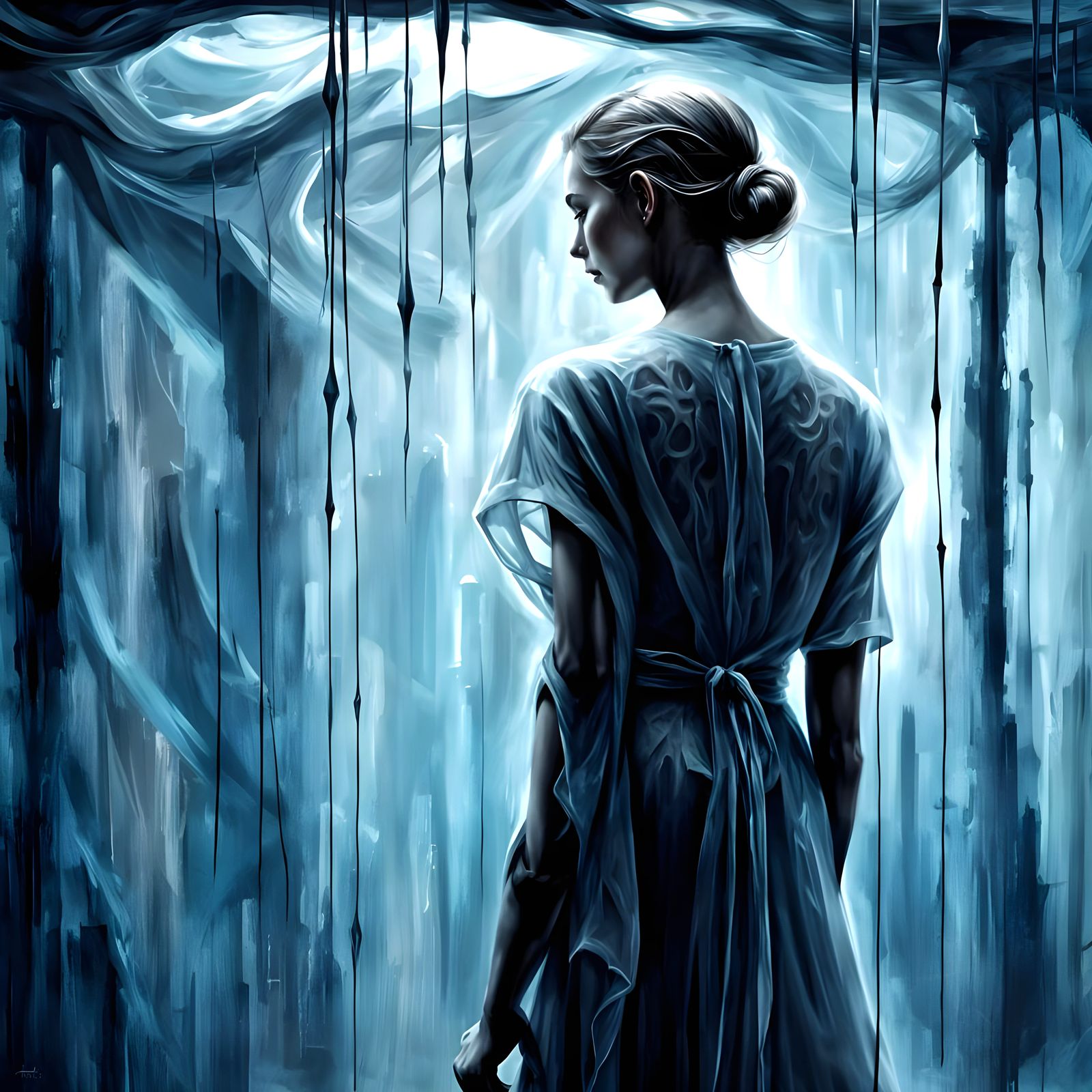 Woman in Plastic Wrap on Airplane