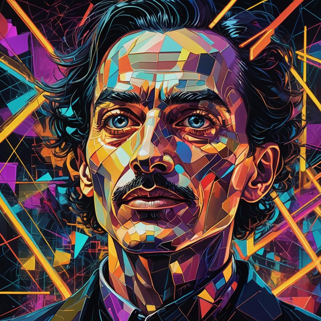 Neon Dreamscape Portrait in Bauhaus Style