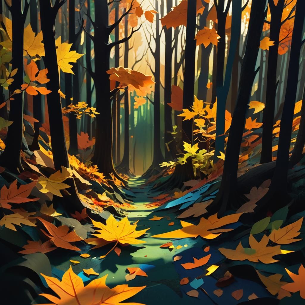 Autumn Forest in Paper Collage Style