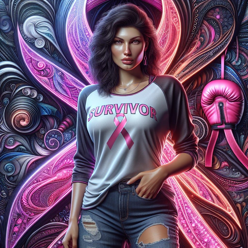 Survivor Portrait with Pink Ribbon Symbolism