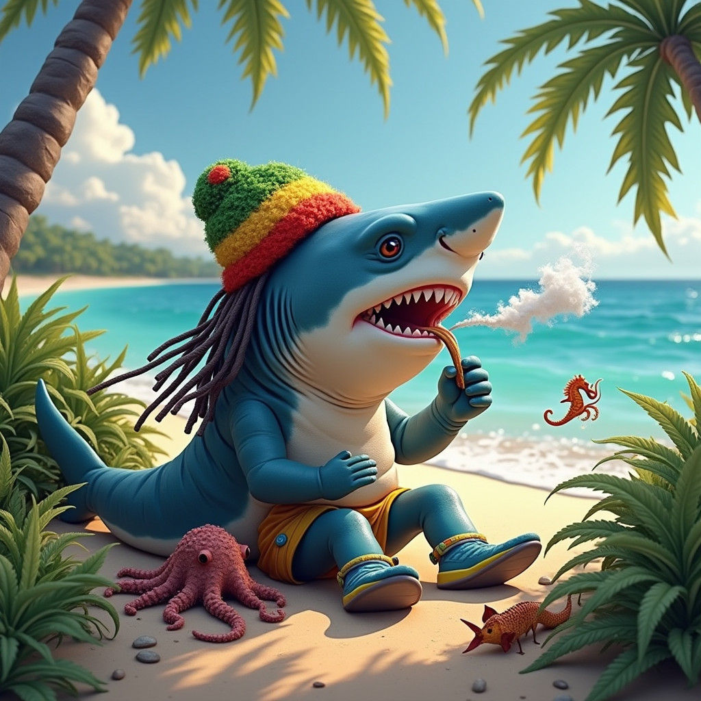 Rastafarian Shark and Friends on Marijuana Beach