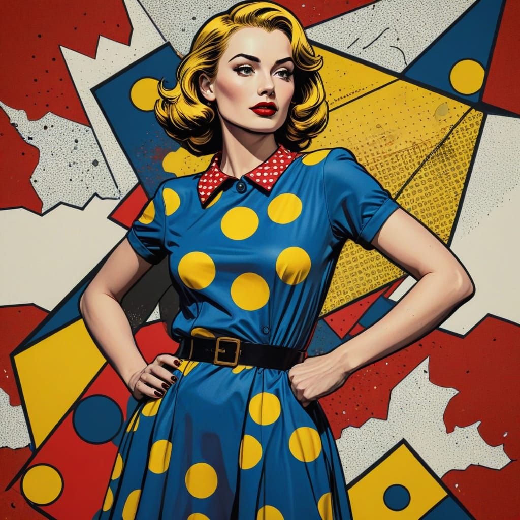 Pop Art Woman in Polkadot Dress, Lichtenstein Style