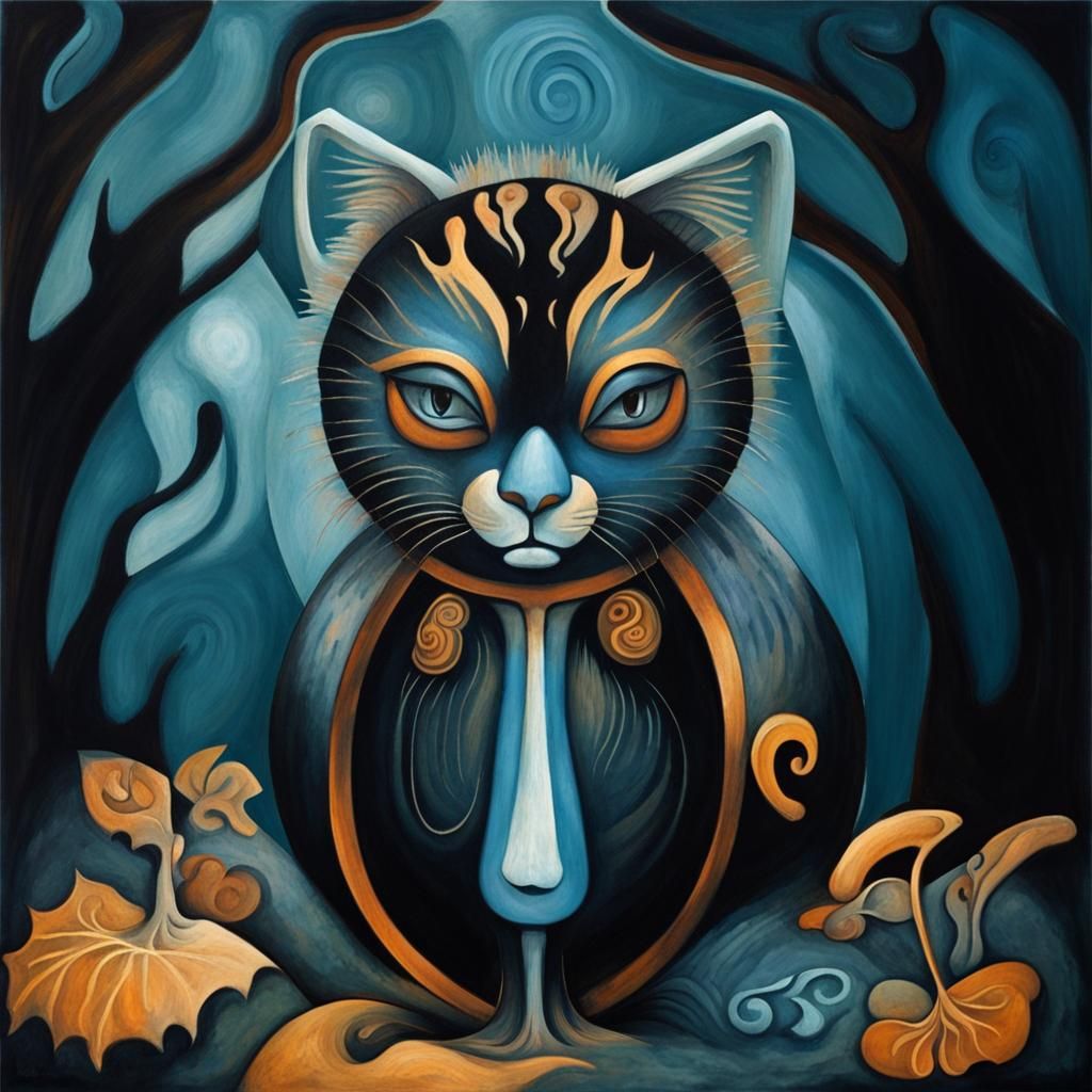 Art Nouveau Cave Painting of Grieving Figure